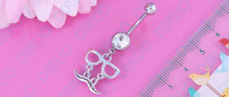 Dangle selling glasses& Beard  retail belly ring navel bar body  jewelry 316L surgical steel nickel-free