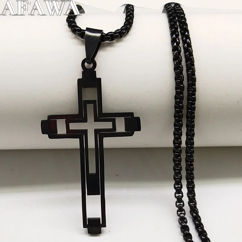 Cross Stainless Steel Necklace for Men Black Color Goth Accessories Gothic Grunge Necklace Jewelry colar masculino N4539S02