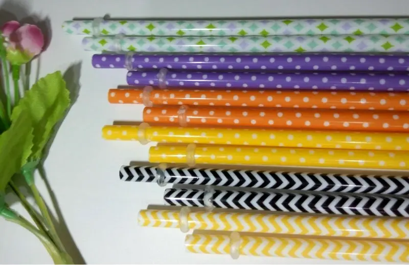 Hot Sale 50Pc/bag 23cm Reusable Hard Plastic Stripe Drinking Straw Various Colors Plus 1Pc Straw Brush Free Shipping