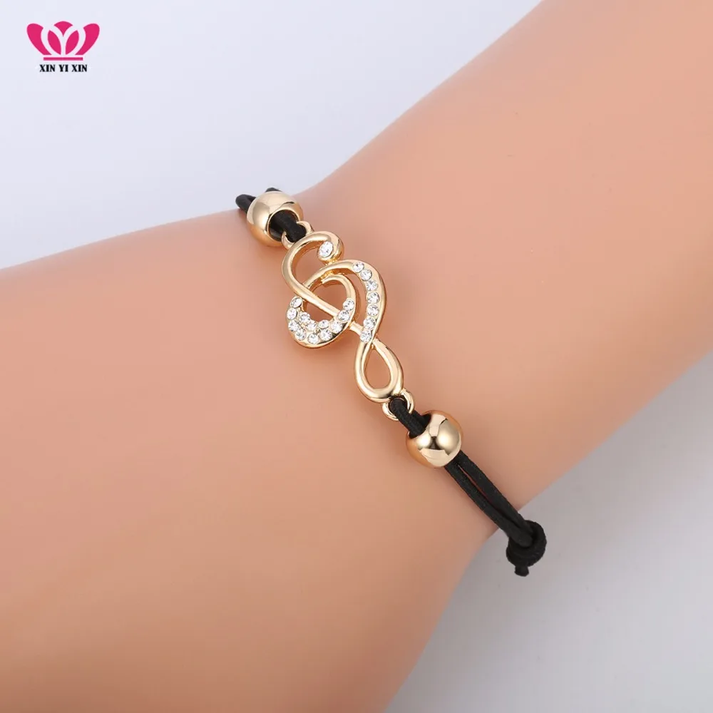 Gold Tiny Music Note Charm Bracelet for Women Elastic Rope Beads Crystal Music Bracelet Jewelry Accessories Dropshipping 11.11