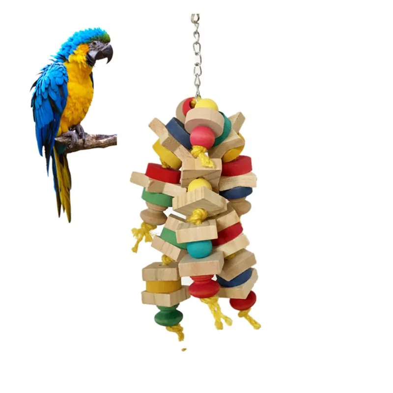 Colorful Parrot Chew Toys Wooden Blocks String Toy Pet Bird Toys Hanging Swing Cage Climbing Ladder Toys Birds Pet Products