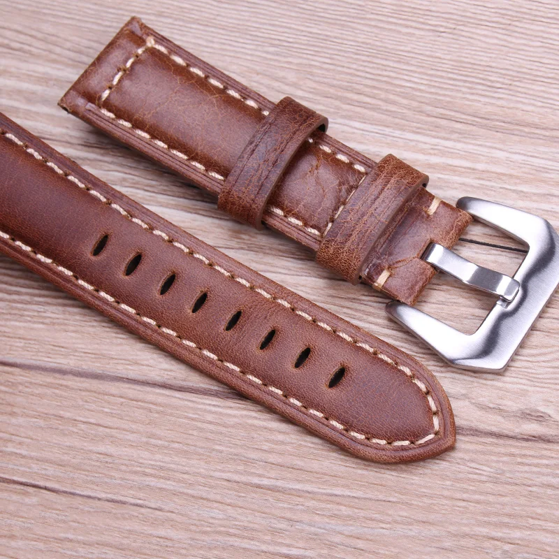 Watchbands Retro Genuine Leather Brown Men 20mm 22mm 24mm Soft Watch Band Strap Metal Pin Buckle Accessories Relojes Hombre