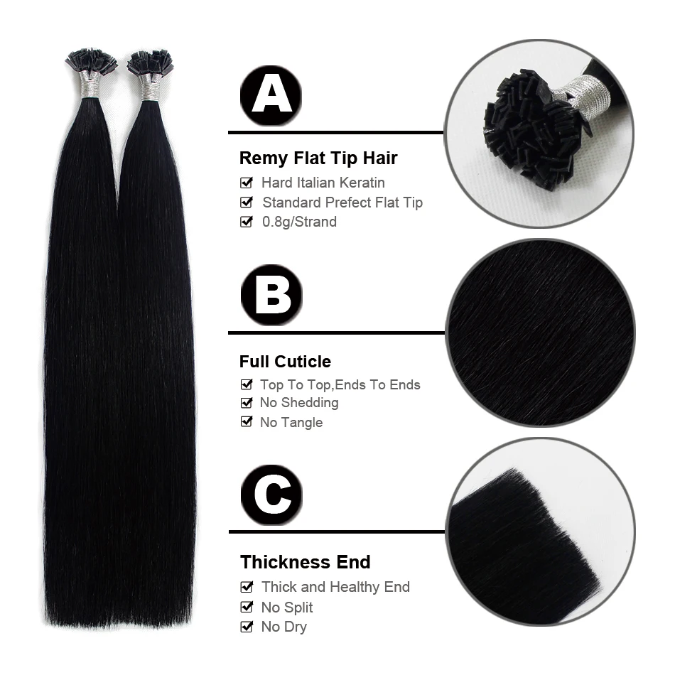 FOREVER HAIR-extensiones de cabello humano liso Remy, pelo prepegado Natural de 0,8 g/h, 16-22 \