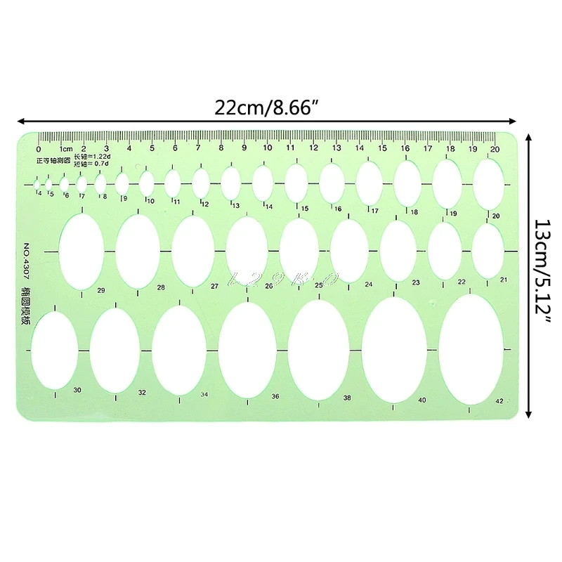 Règle verte ovale en plastique, modèle géométrique, pochoir de mesure, accessoires scolaires pour élèves