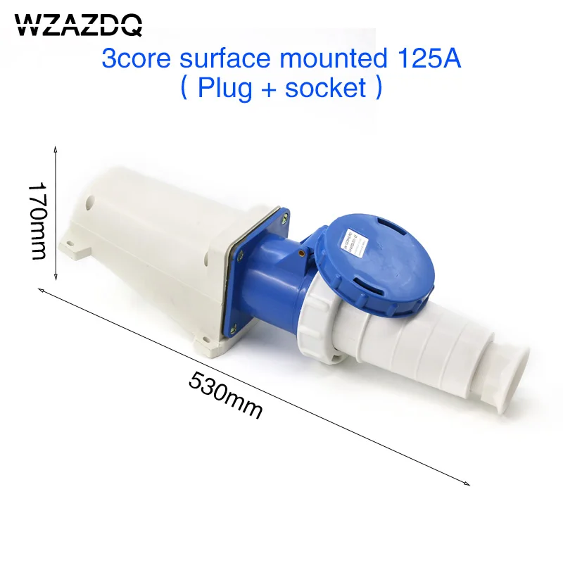 Industrial waterproof aviation plug socket  connector 3core 4core 5core hole 125A surface mounted  with docking aviation plug