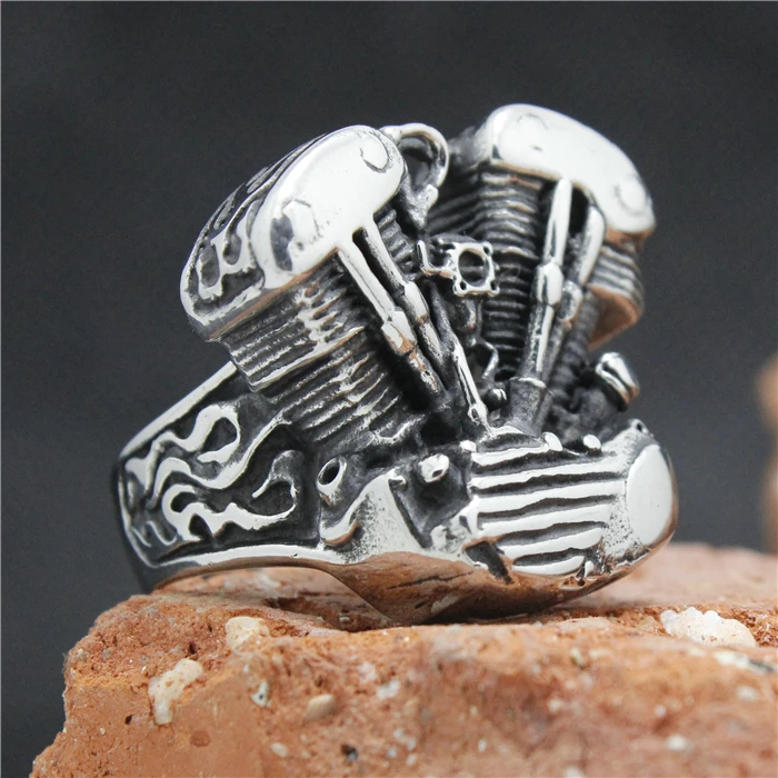 2015 Cool 316L Stainless Steel Biker Engine Ring Mens Motorcycle Biker Engine Band Party Ring