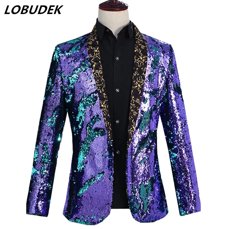 

Men's Sequins Glitter Tuxedo Blazers Fashion Slim Shawl Collar Wedding Banquet Suit Jacket Evening Party Singer Host Costume