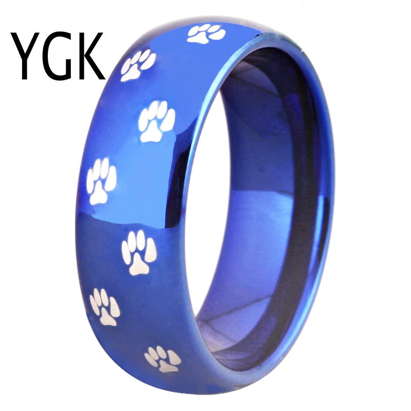 New Fashion Wedding Band Engagement Ring Women Girl Cute Simple Blue Tungsten Carbide Cat Dog Foot Paw Prints Rings Party Ring