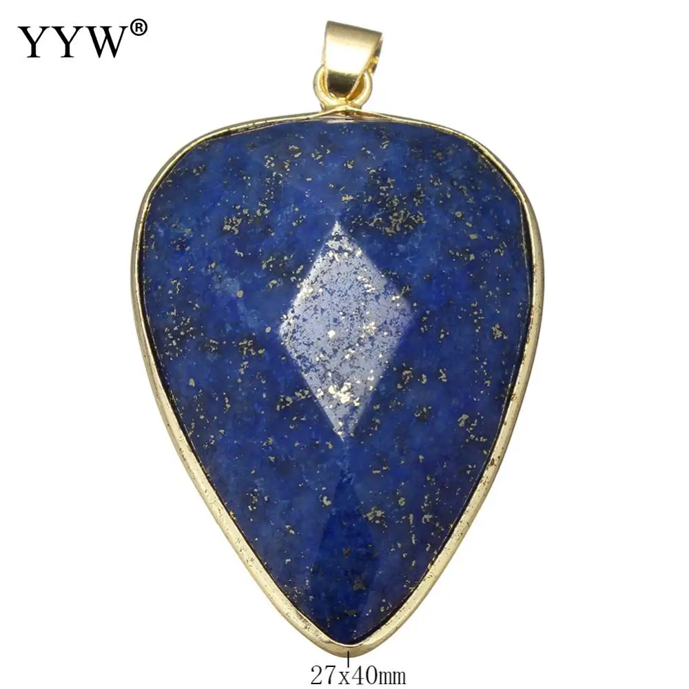 10pcs Gem stone Pendants Jewelry Brass with Teardrop gold color plated natural Necklace Pendant & different materials for choice