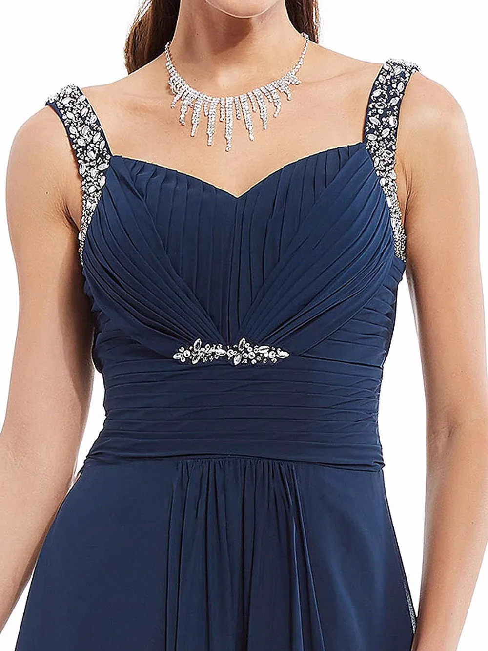 JaneVini Elegant A Line ชุดเจ้าสาว V คอ Backless ชีฟอง Navy Blue Vestidos Cerimonia Longos