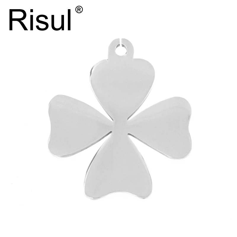 50pcs Fashion smooth double sides polished Four Leaf Clover Pendant stainless steel Metal Necklace for men women wholesale price