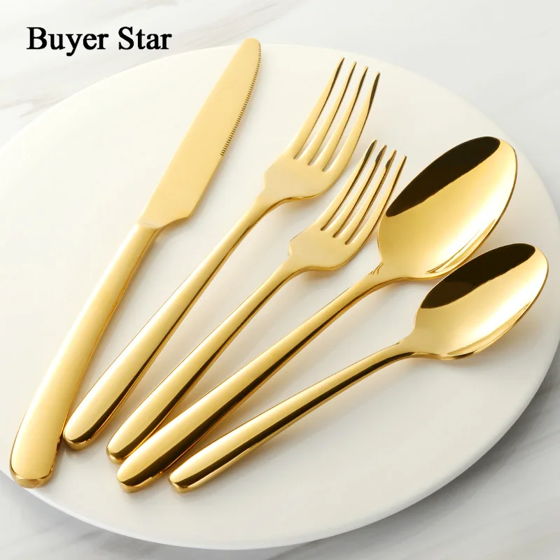 

20-40PCS Buyer Star Royal Gold Flatware Mirror Polish Stainless Steel Tableware Great for Wedding Housewarming Event Party