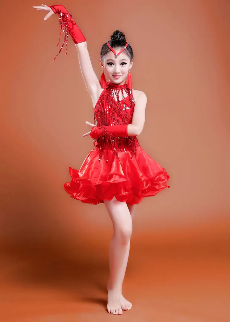 New Style Latin Dance Costume Fringe Tassel Stones Latin Dance Dress For Girls Kids Latin Dance Competition Dresses