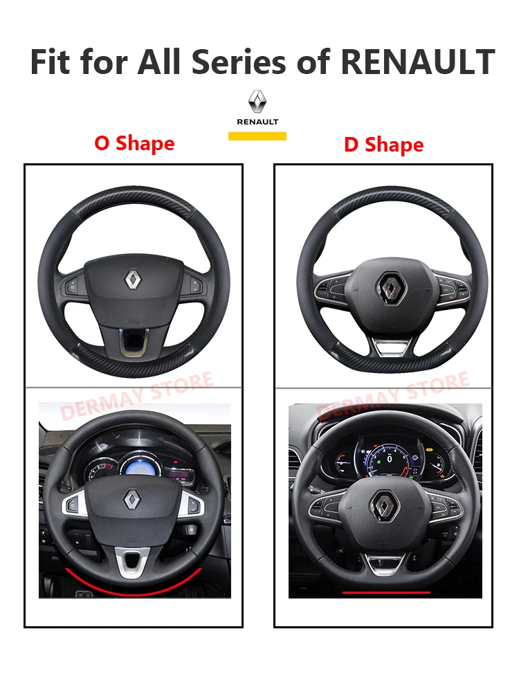 Leather Steering Wheel Cover for Renault Clio Megane Alaskan Talisman Kadjar Kaptur Koleos Scenic Symbol Sandero Duster Fluence