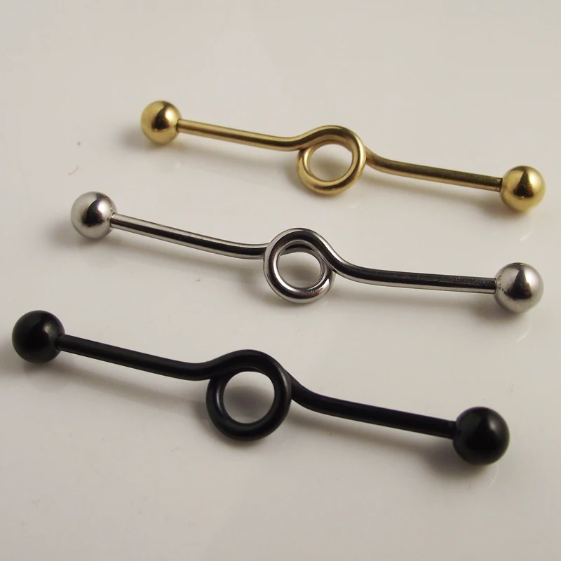 2piece Gold Silver Black Surgical Stainless Steel 1.6*35*5/5mm Round Long Industrial Barbells Love Ear Body Piercing Jewelry