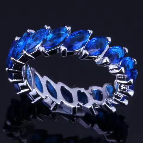 Delicate Blue Cubic Zirconia Silver Plated Ring V0121