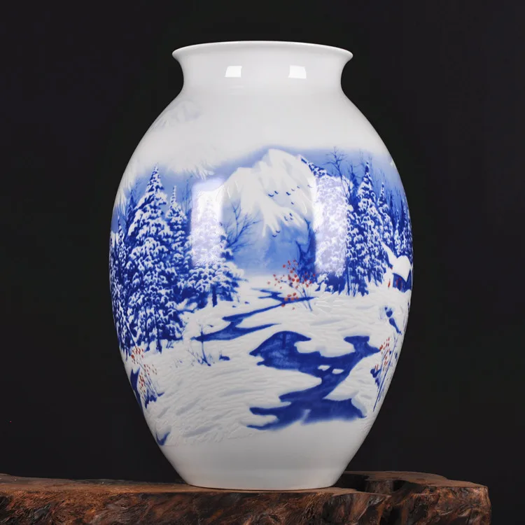 Jingdezhen ceramic vase painted birch tree snow art Home Furnishing decoration taste