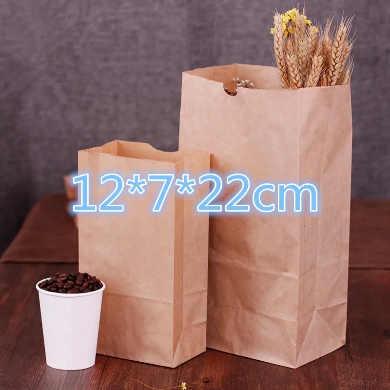 

300Pcs/Lot 12*7*22cm Food Dessert Package Party Pouch Brown Vintage Kraft Gift Paper Bag Kraft For Food Bread Sandwich Nuts