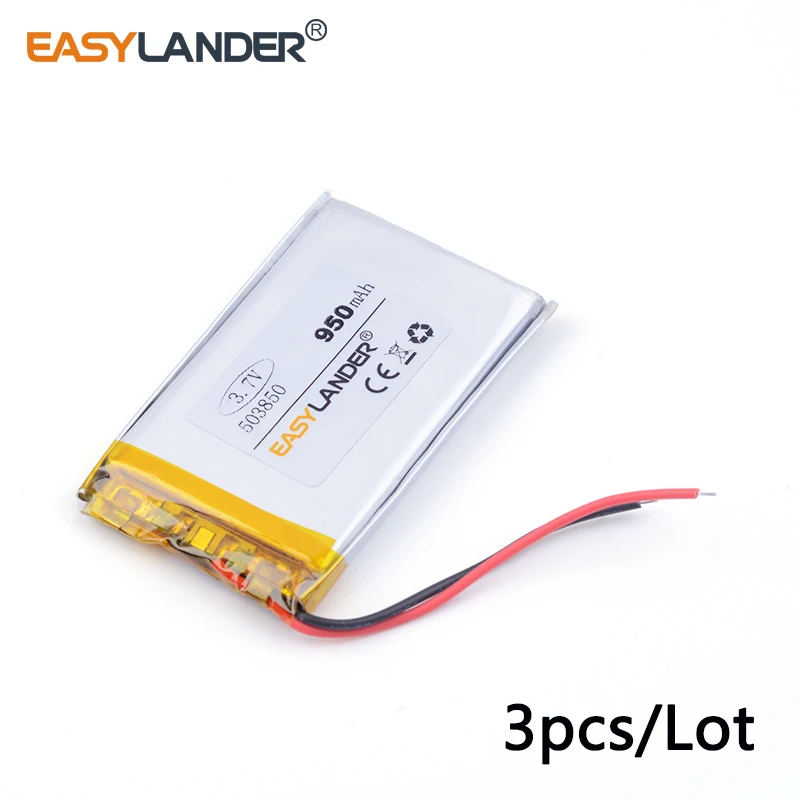 3pcs /Lot 503850 950mAh 3.7V Rechargeable Lithium Li-ion Polymer Battery For GPS DVR toys mp3 Speaker E-book Dash Camera