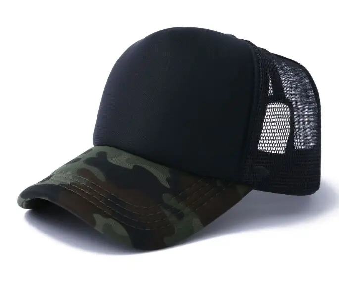 100% acrilico Logo personalizzato Camo berretti da Baseball stampa fai da te Logo Snapbacks cappelli adulto estate Camouflage Mesh Net Trucker