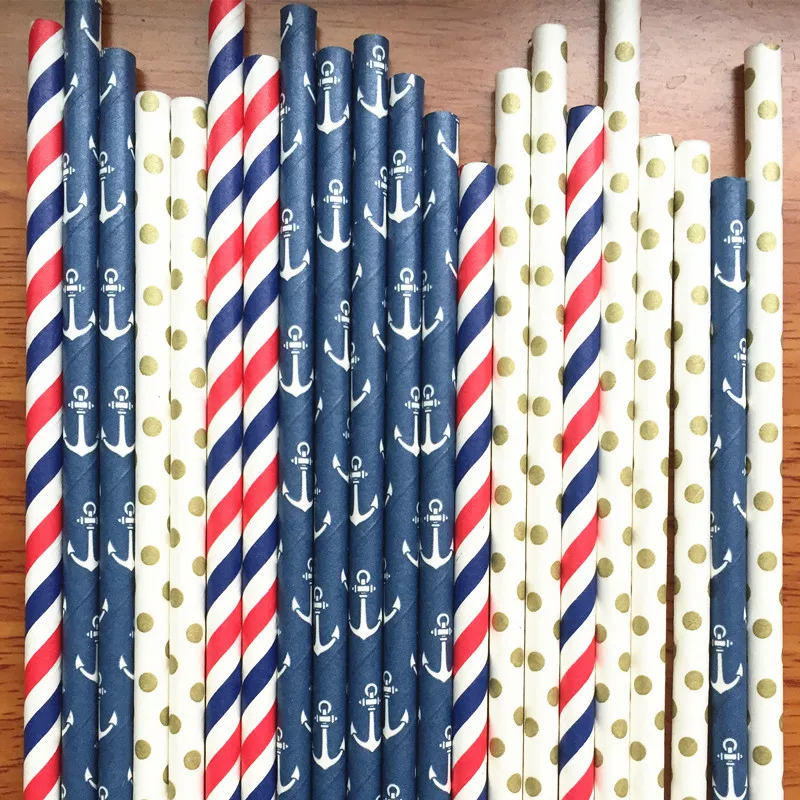 

Free DHL Shipping 1000pcs Mixed Paper Straws,Anchor,Navy Red Stripe,Gold Swiss Dot Paper Drinking Straw for Nautical Party,Cheap