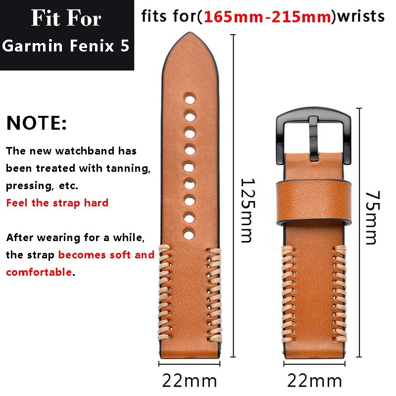 22mm 20mm Genuine Leather Strap Smart Watch Wrist Band Bracelet for Garmin Fenix 5/Garmin Fenix 5S/Forerunner 935(NOT Quick Fit)