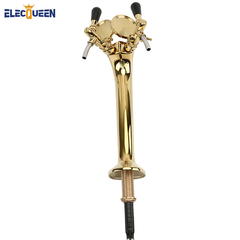 

New two Ajustable tap Cobra design beer tower luxury golden brass material PVD plated beer tower with Beer Badges for homebrew