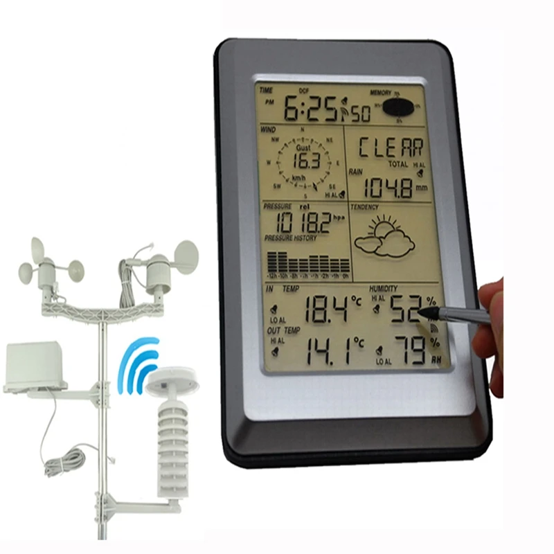 Pro Wireless Weather Station PC interface Touch Panel Solar sensor Hygrometer Humidity Rain Wind Pressure Weather Station Center