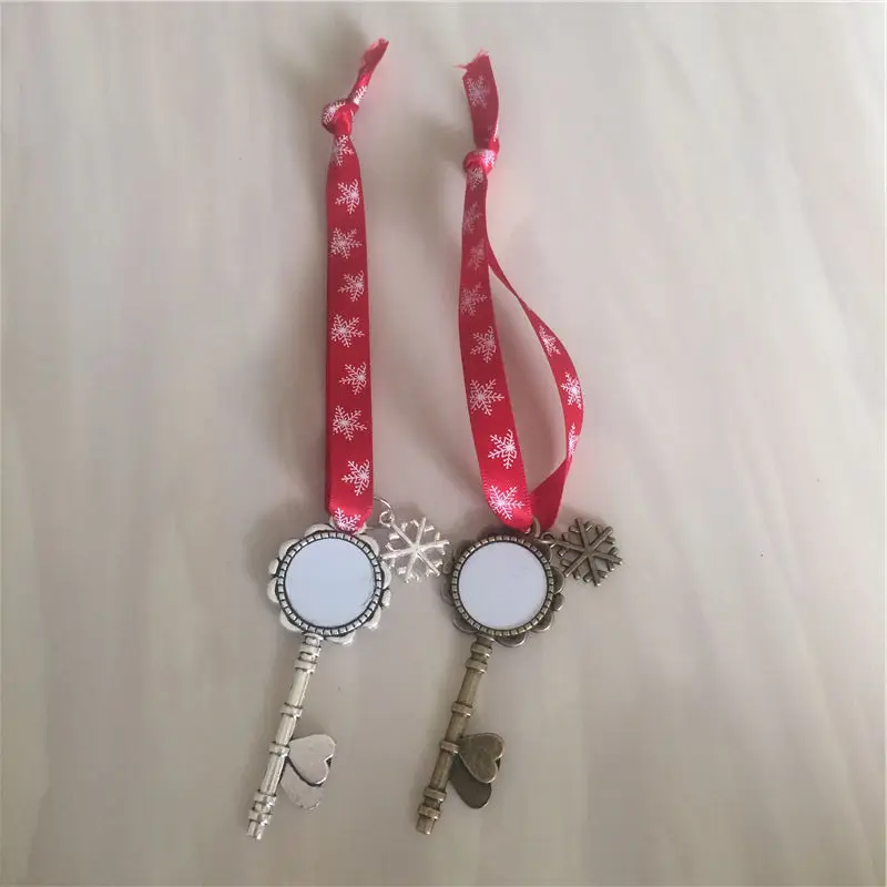 sublimation santa claus key christmas pendant with red snow rope hot transfer printing blank christmas gifts 15pcs/lot new style