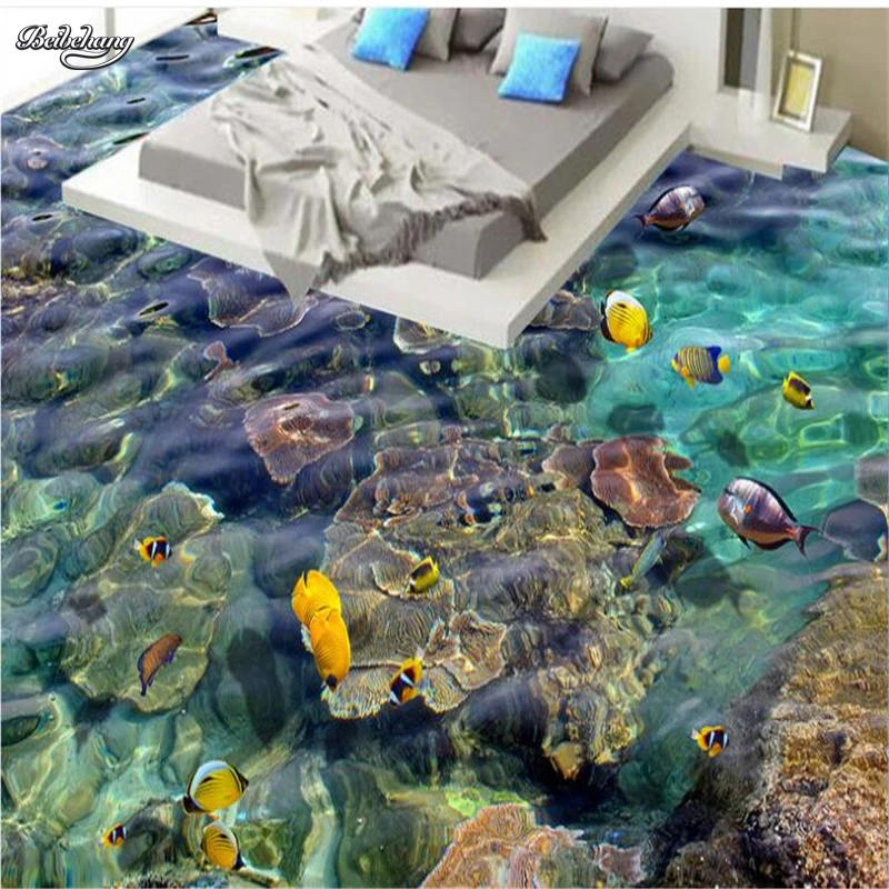 

beibehang Custom large-scale murals seabed coral tropical fish 3D floor painting thickening waterproof pvc wear film