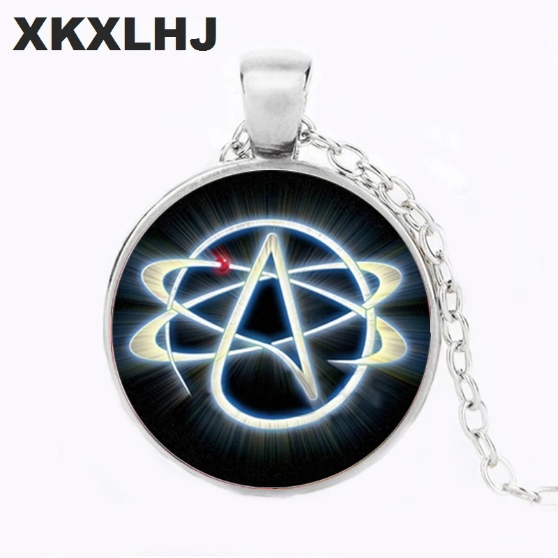 XKXLHJ Hot Selling Atheist Symbol Pendant Necklace Glass Dome Jewelry Art Photo Sweater Chain Necklace Pendant Gift