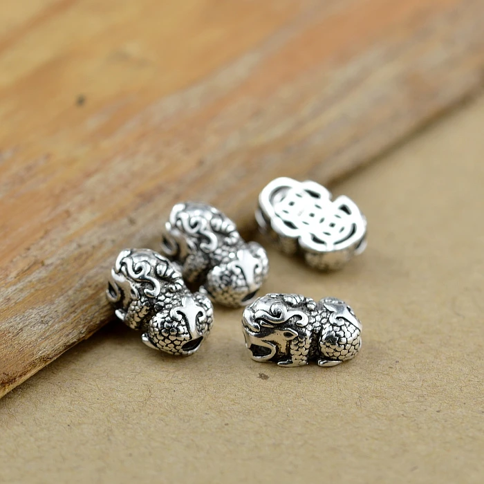 Small 100% 925 Silver Pixiu Beads Pure Silver Fengshui Pixiu Bead Wealth Pixiu Symbol Beads Good Luck DIY Jewelry Accessories