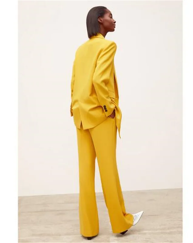 Calça amarela para senhoras plus size, blazer com botões + calça, para festa de casamento, feita sob encomenda