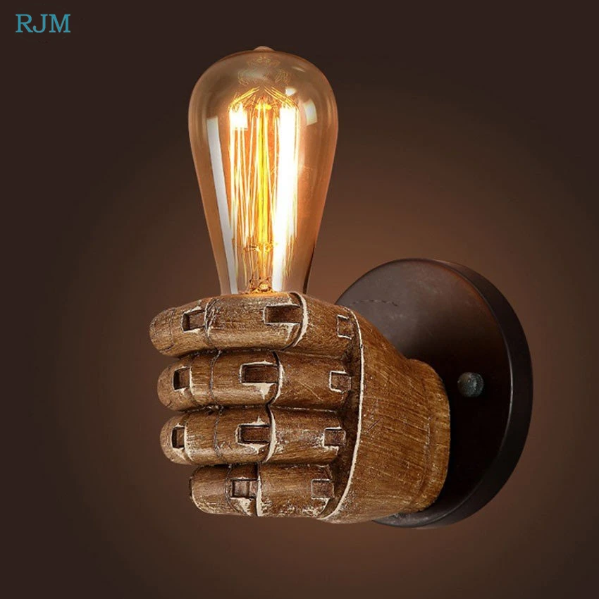 

American Vintage Wood Hand Model Wall Lamps Loft Foyer Resin Wall Lights for Restaurant Study Dining Room Bar Coffee Shop Lights