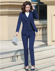 3 Pieces Sets Formal Women Business Suits With Pants and Jackets Coat and Vest & Waistcoat Ladies Office Work Wear Blazers