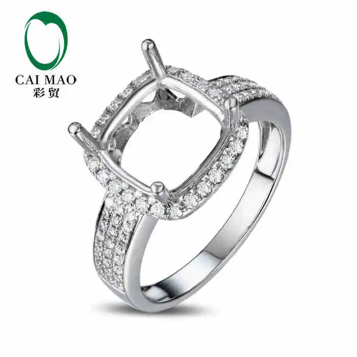 CaiMao Cushion cut Semi Mount Ring Settings & 0.38ct  Diamond 18k White Gold Gemstone Engagement Ring Fine Jewelry