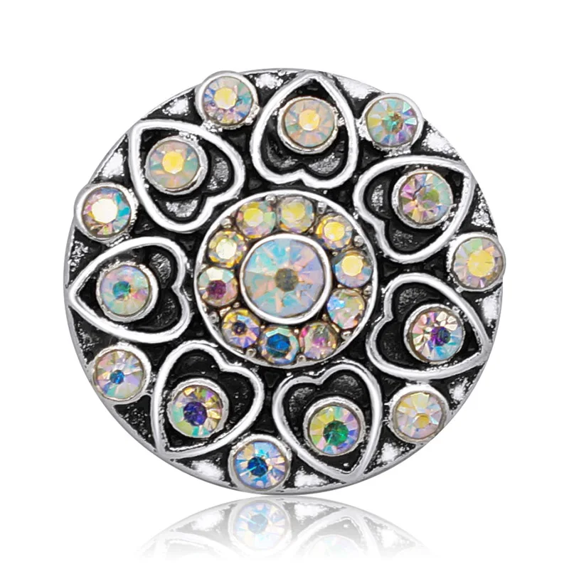 New KZ3070 Beauty Charm Colorful Hearts Flowers rhinestone 18MM Metal snap buttons for DIY snap jewelry wholesale