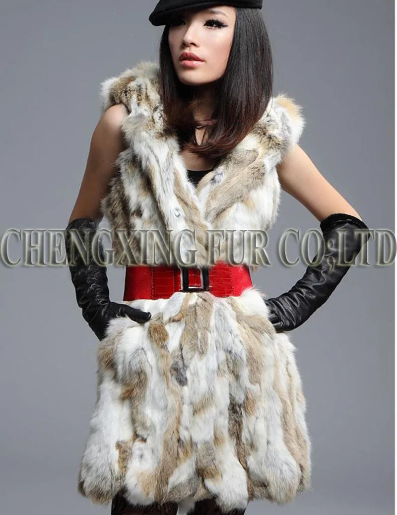 CX-G-B-102 New Fashion Women's Rabbit Fur Vest With Hood