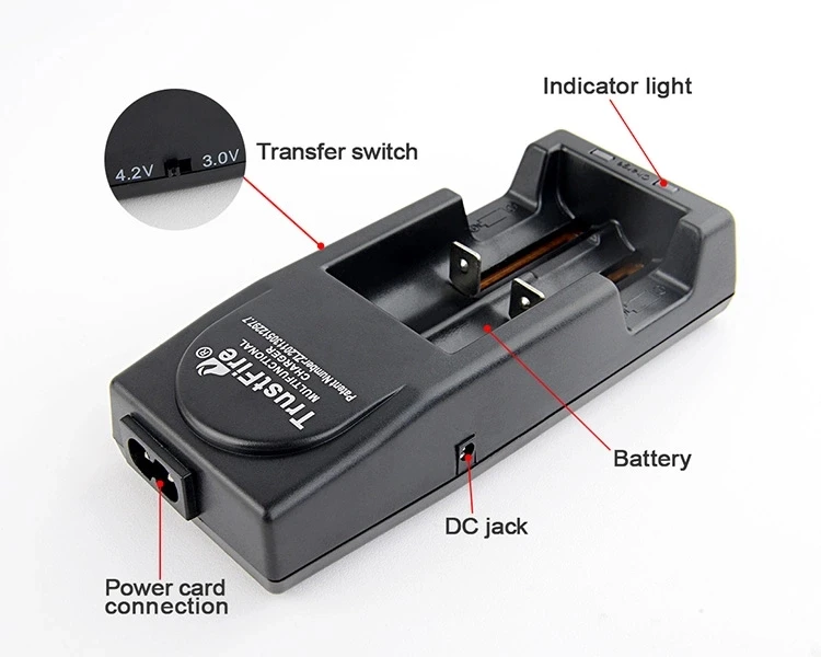 2PCS TrustFire 3400mAh 3.7V 18650 High Capacity Li-ion Lithium Rechargeable Battery Protected PCB With TrustFire Tr-001 Charger