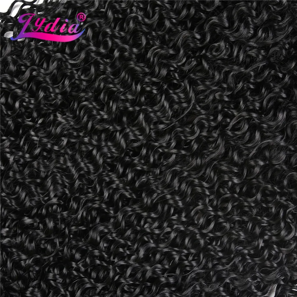 Lydia-mechones de pelo sintético ondulado al agua, Color negro puro, tejido rizado, 10-24 pulgadas, 3 mechones por paquete, doble trama, 100 g/unidad