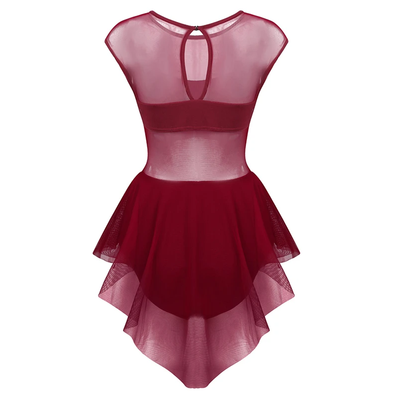 New Sleeveless Cut Out Front Asymmetric Mesh Women Ballet Dress Leotard Gymnastics Bodysuit Ballet Dancewear Performing Clothes