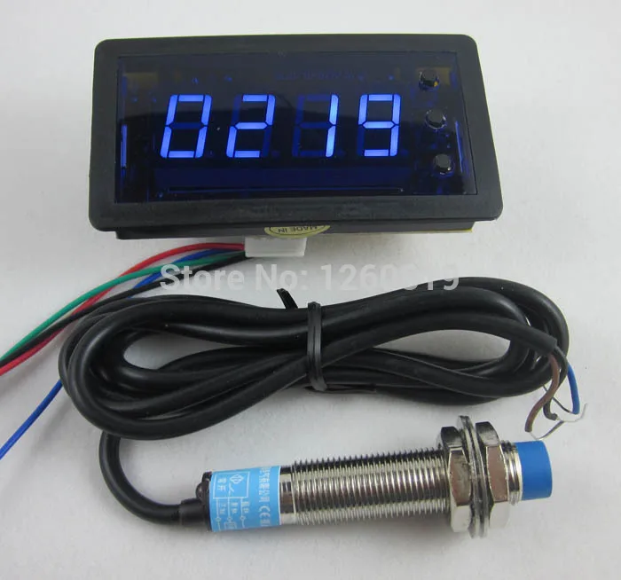 12V 4Digit Blue LED Display Counter Meter with Relay Output+Proximity Switch Sensor NPN Counters