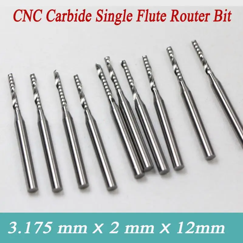 10pcs 3.175*2.0*12MM Single Flute Tungsten End Mill Cutters Cutting Bits End Milling Tools for Wood Acryl on Engraving Machine