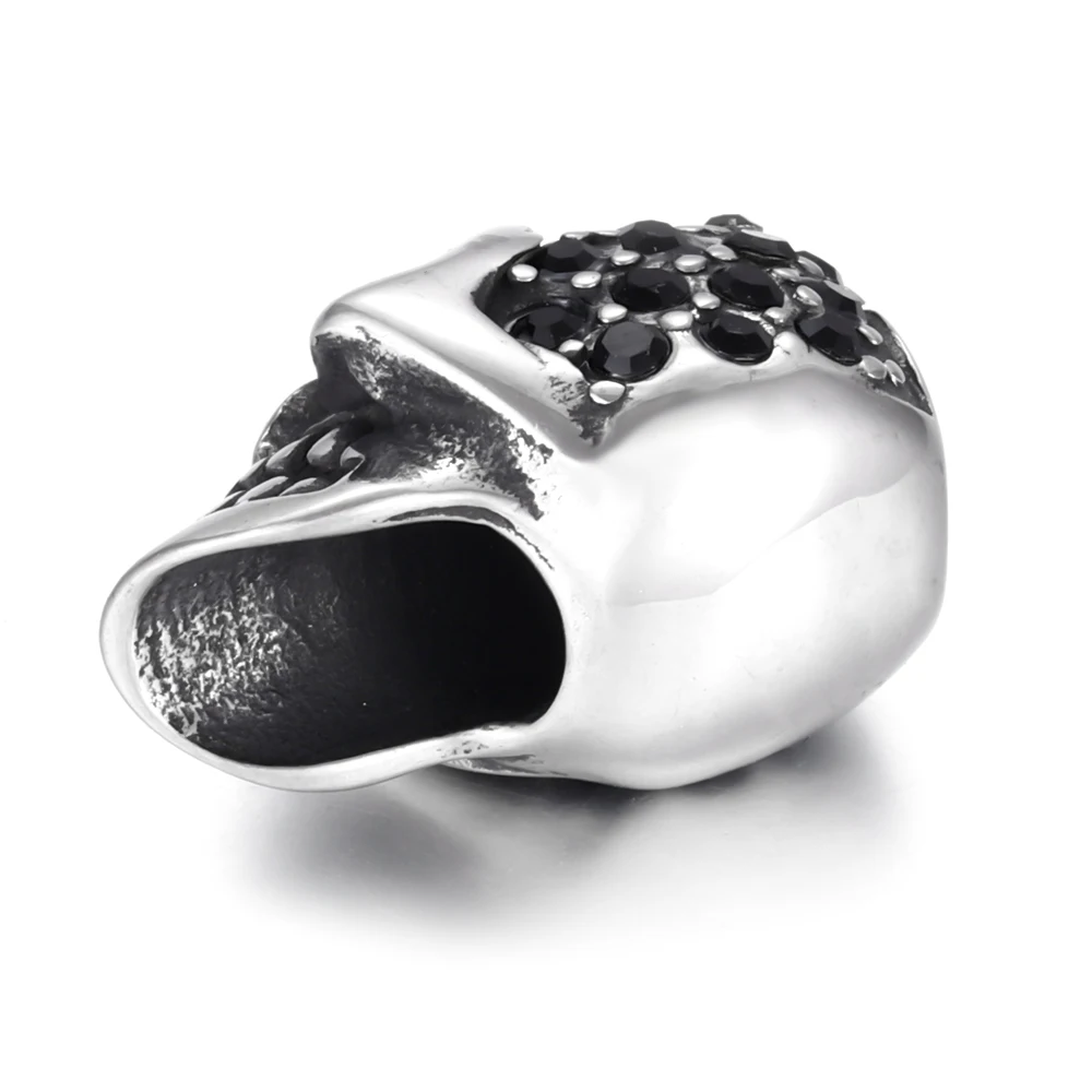 Stainless Steel Beads Red Eye Skull Rhinestone Metal Large Hole 6mm Slider DIY Men Bracelet Punk Jewelry Making Supplies