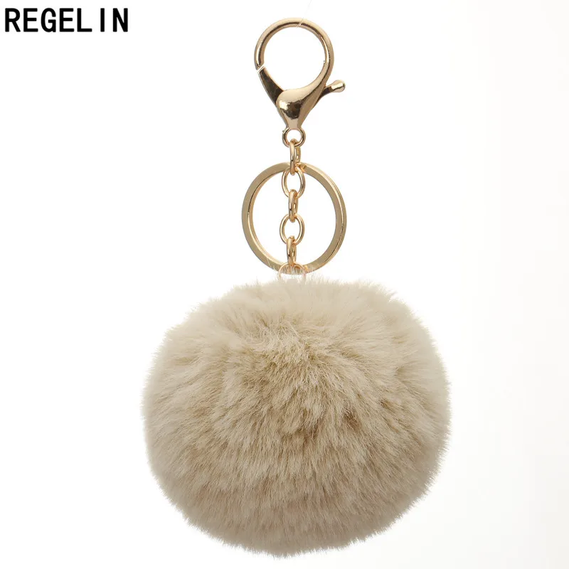 REGELIN Lovely Fluffy Pompom Keychains Artificial Rabbit Fur Ball KeyChain Women Bag Charms Jewelry Gift Pompom Keychain