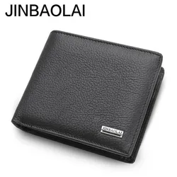 Jinbaolai Men's Genuine Leather Wallet With Coin Pocket Short Designer Purse For Man Card Holder Interior Zipper Pocket