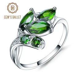 GEM'S BALLET 2.15Ct Ct Natural Chrome Diopside Gemstone Ring 925 Sterling Silver Leaf Shape Rings Fine Jewelry for Women