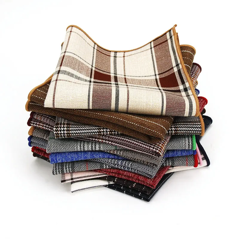 Brand New Men Handkerchief Plaid Solid Pattern Hanky Business Casual Pocket Square for Men Chest Towel Wedding Hankies Red Blue