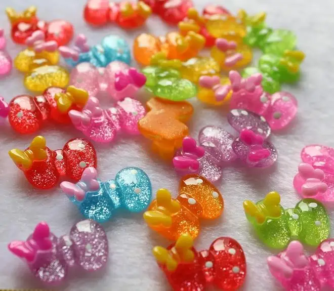 250pcs Glitter butterfly bow with polka dots cabochons for hair accessories mixed colors