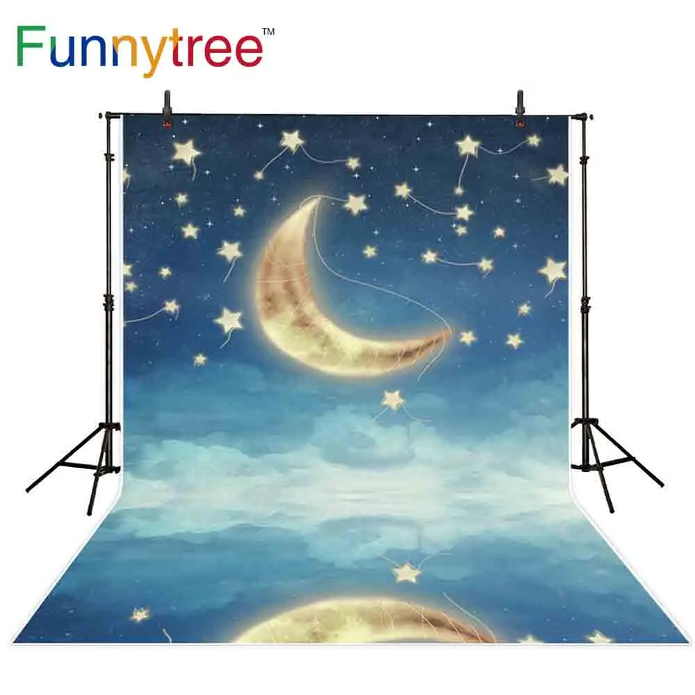 Funnytree backdrop photocall quiet night moon children bedroom decoration light star sky background photo session new photophone